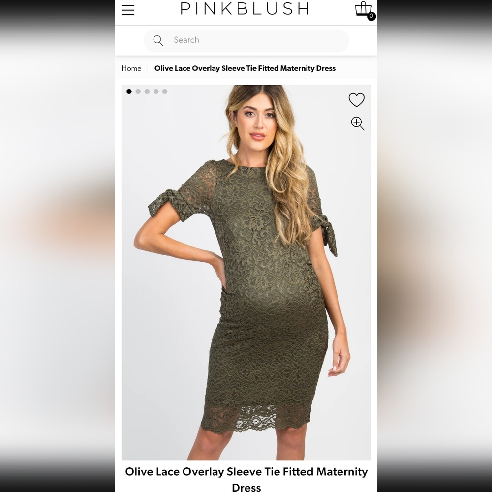 Pinkblush Olive Lace Overlay Sleeve Tie Fitted Maternity Dress, Small